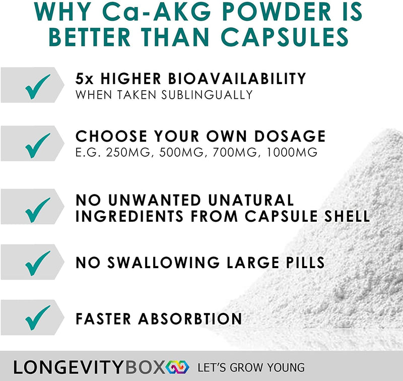 Ultra Pure Ca-AKG Supplement Powder - 30 Grams x 60 Days Supply - Certified 99% Pure Calcium Alpha-Ketoglutarate for Energy, Vitality, Mental Focus, Clarity & DNA Structure - Pre-Workout Supplement 30g - NewNest Australia