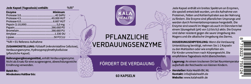 Kala Health Herbal Digestive Enzymes - Plant-Based Highly Active Enzymes From Fermentation - Stable Enzymes, Stomach Acid For Optimal Absorption - Optimal Breakdown Of Food - NewNest Australia