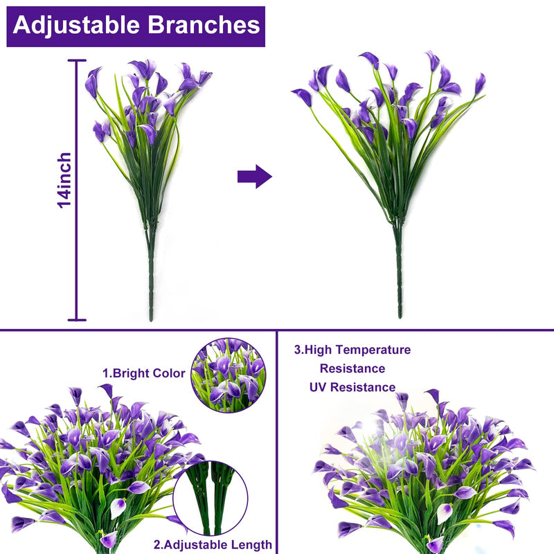 TURNMEON 20 Bundles Calla Lily Artificial Flower Plants Outdoor Decoration, UV Resistant Faux Fake Plants Plastic Spring Flower Indoor Outside Hanging Planter Home Kitchen Garden Porch Decor (Purple) Purple - NewNest Australia