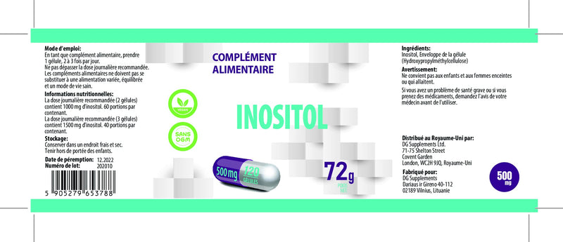 Inositol 1000mg-1500mg Serving 120 Vegan Capsules, Certificate of Analysis by AGROLAB Germany, High Strength Supplement, No Fillers or Bulkers, Gluten and GMO Free - NewNest Australia