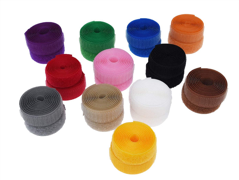 Filan 12 Colors 24 Yards Sew On Hook and Loop Tape Fastening Nylon Fabric Tape with Non-Adhesive for DIY Craft Interlocking Tape Sewing Fasteners (3/4'' Wide, 1 Yard Hook + 1 Yard Loop) for Each Color - NewNest Australia