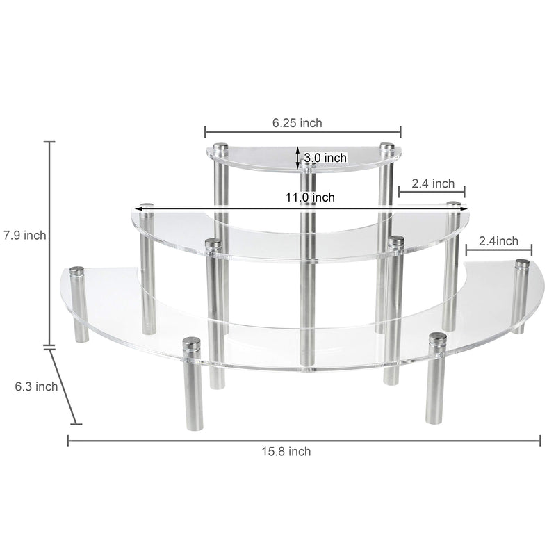 NewNest Australia - MyGift 3-Piece Set Clear Acrylic Half Moon Server Cupcake Dessert Display Stand, Tabletop Collectible Showcase Risers Clear 3-piece Set 