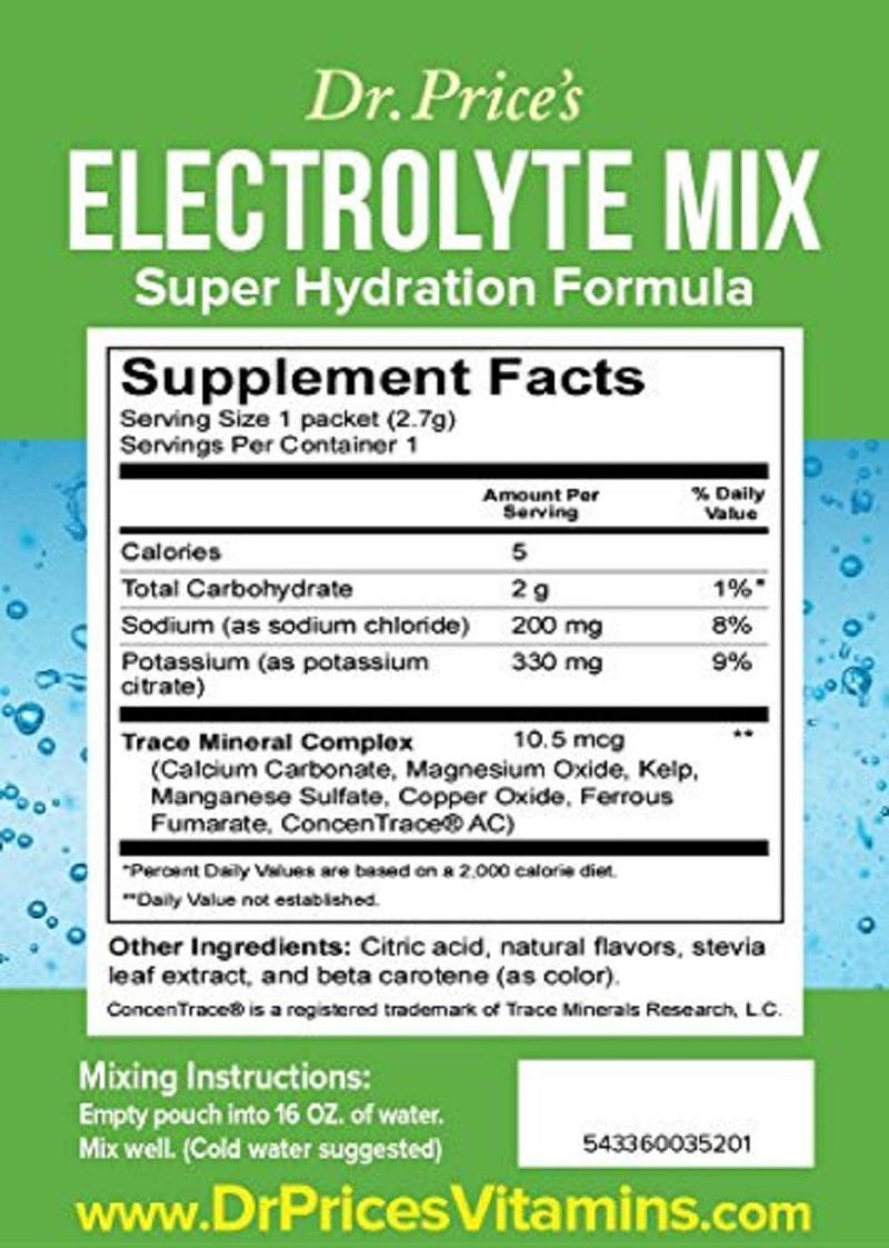 Dr. Price's Vitamins Electrolyte Mix Supplement Powder, 72 Trace Minerals, Potassium, Sodium, Electrolyte Replacement Keto Drink | Lemon-Lime 30 Packets | No Sugar, Keto, Vegan, Non-GMO, Gluten-Free - NewNest Australia