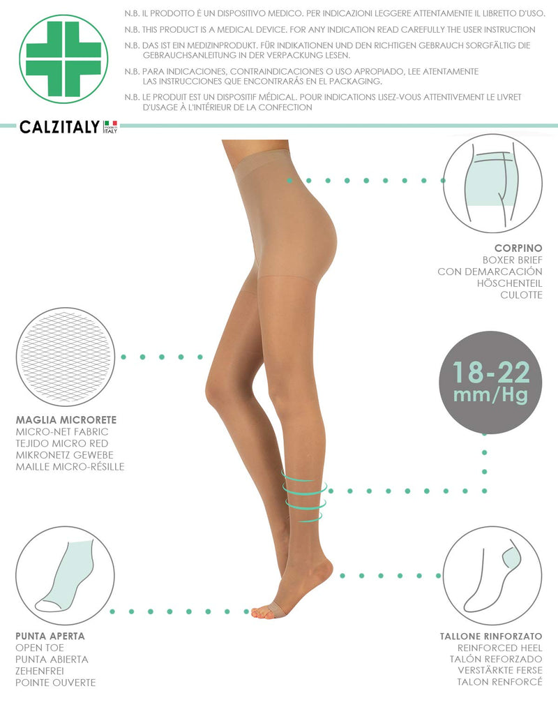 Calzitaly Toe-Free Medical Tights With Strong Graduated Compression 18-22 Mm/Hg Open Toe Elastic Support Tights Black, Skin Color S, M, L, Xl 140 Den Made In Italy - NewNest Australia