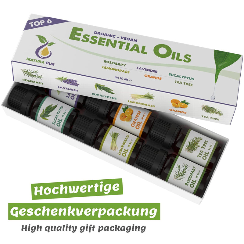 Organic Essential Oils Set - 100% Organic Natural - Fragrance Oils For Diffusers And Aromatherapy, 6 X 10 Ml (Rosemary, Lavender, Eucalyptus, Lemongrass, Orange, Tea Tree) - NewNest Australia