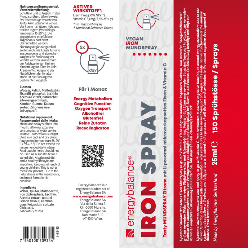 Iron Spray mouth spray with liposomal microencapsulated iron & vitamin C, 150 sprays, for up to 1 month - NewNest Australia