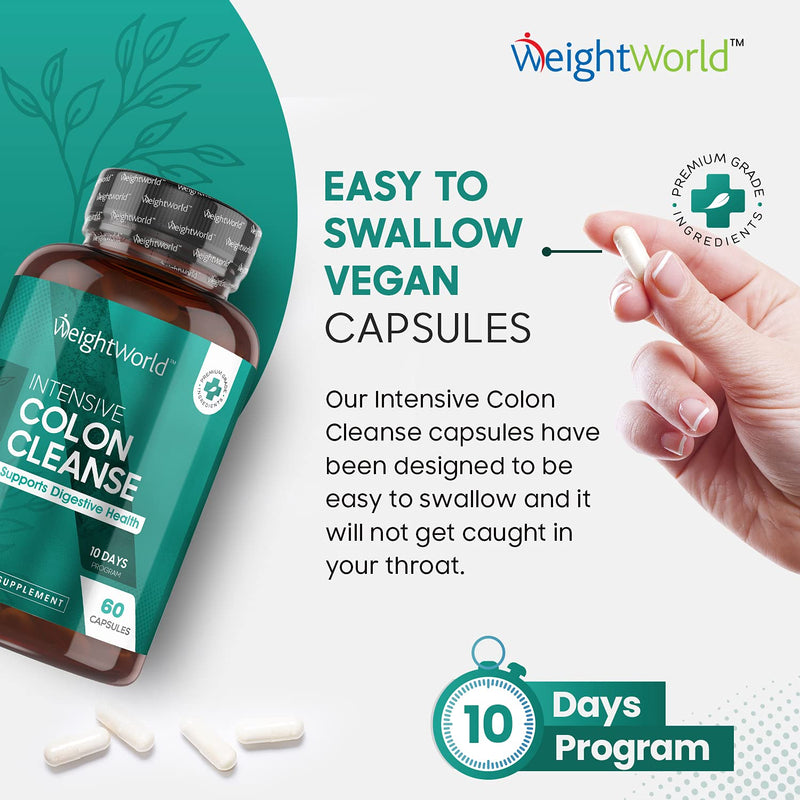 Intensive Colon Cleanse - 10 Days Program (60 Capsules) - 12 Active Ingredients Like Psyllium Husk, 10 Billion Gut Bacteria, Prebiotic Fibre - Natural & Vegan Colon Supplement - Gluten Free - NewNest Australia