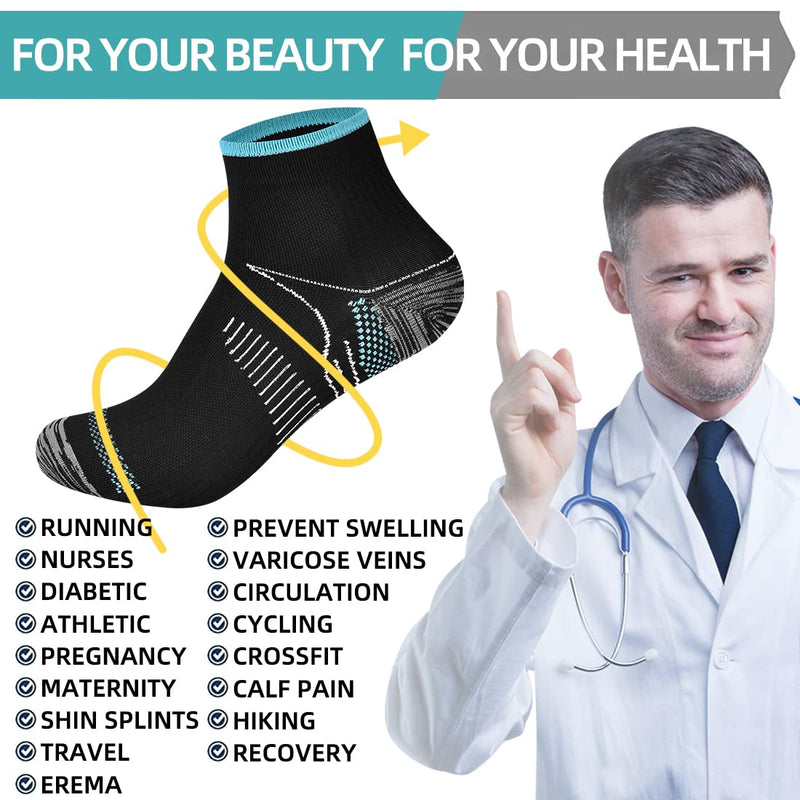 Pnosnesy 6/7 Pairs Compression Socks for Men & Women Plantar Fasciitis Socks Low Cut Sports Socks Athletic Socks with Arch Support Plantar Fasciitis S-M Blue-7 Pairs - NewNest Australia