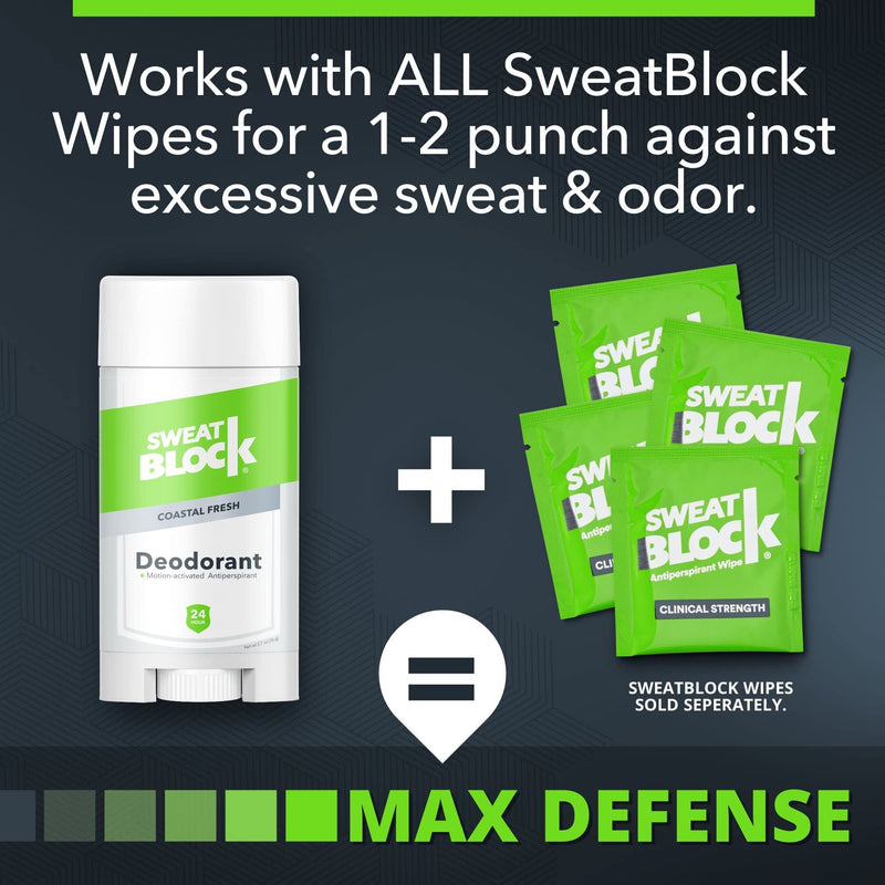 SweatBlock [AM] Deodorant Antiperspirant for Men & Women - Daily Sweat & Odor Protection - Easy, Clean, Smooth Glide - Dermatologist Tested - Coastal Fresh Scent, 2.7oz Stick (Daily Strength 2 Pack) - NewNest Australia