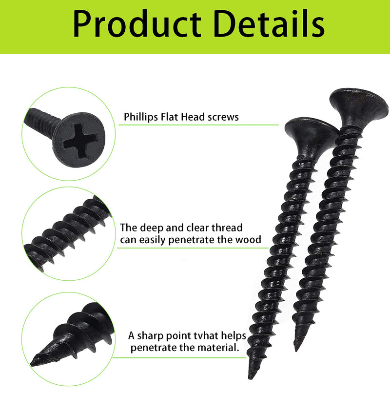 M3 Flat Head Wood Screws Assortment Fasteners Kit 420pcs,Phillips Drive Countersunk Head Self-Tapping Screws,Carbon Steel,Contains 20pcs M6 Screw Anchors Black - NewNest Australia