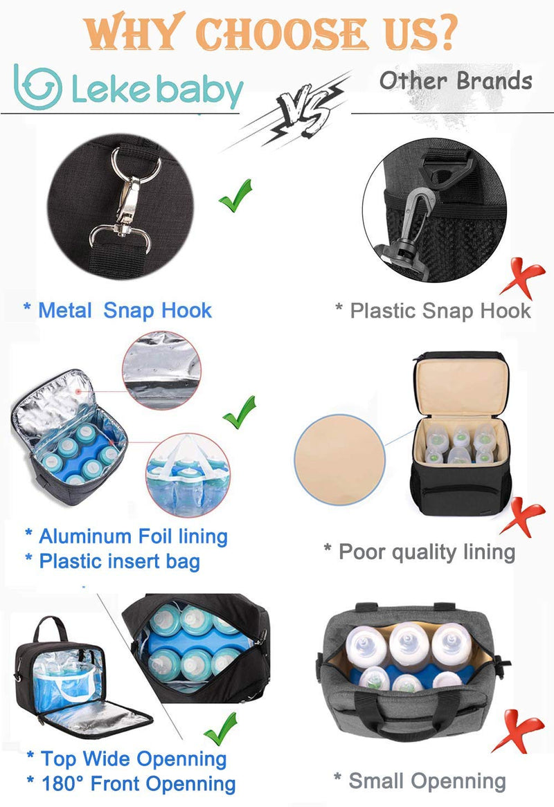 Lekebaby Breast Milk Cooler Bag with Contoured Ice Pack Fits 6 Baby Bottles Tote Bag for Daycare Travel Nursing Mothers Storage, Black - NewNest Australia