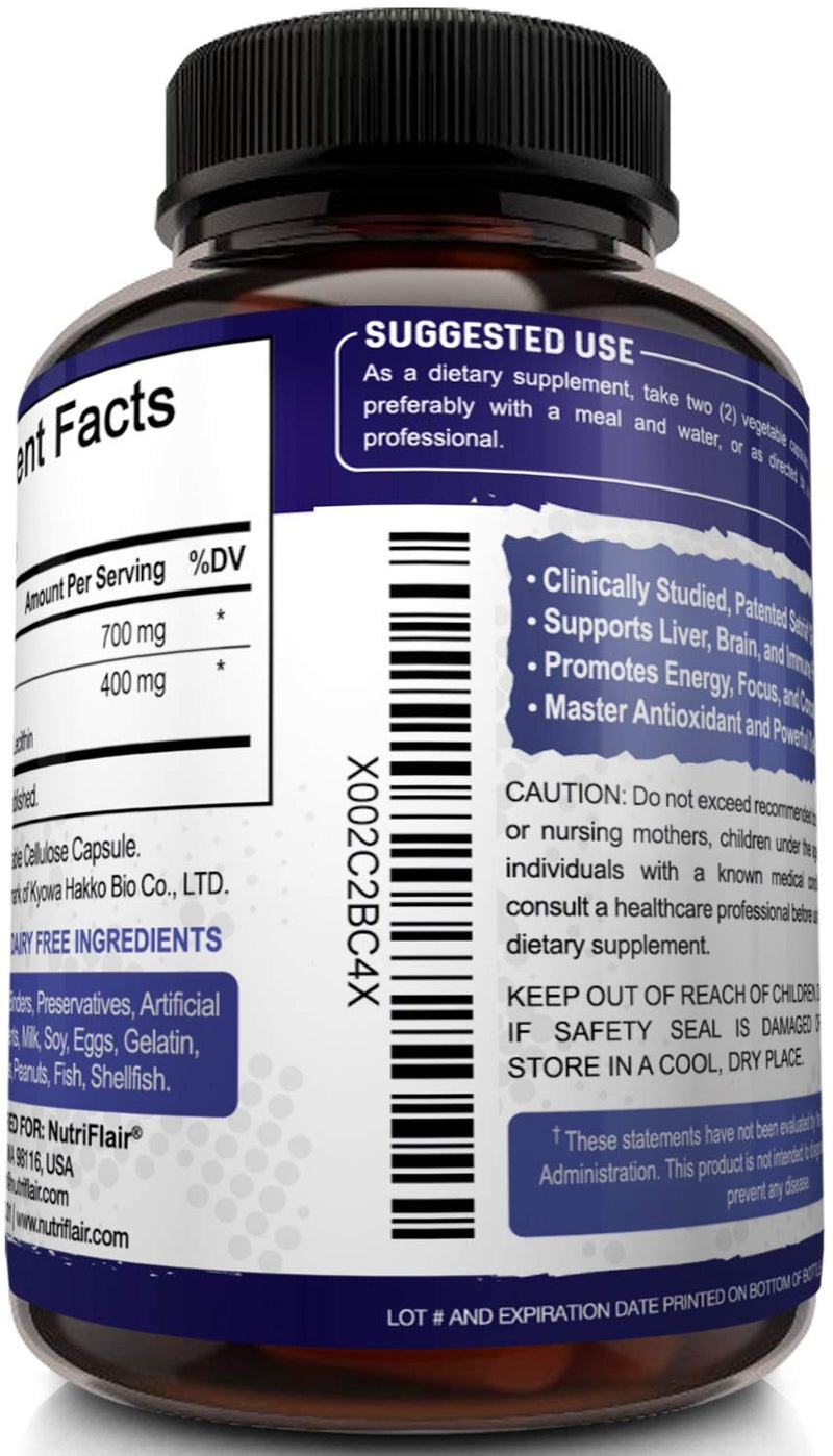NutriFlair Liposomal Glutathione Setria® 700mg - Pure Reduced, Stable, Active Form L Glutathione reductase (GSH), Enhanced Absorption - Non GMO Antioxidant, Detox, Cardiovascular, Brain, Immune Health - NewNest Australia
