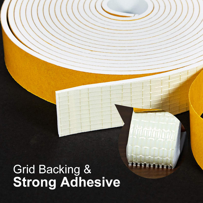 fowong White Foam Sealing Weather Stripping- 2 Rolls, 1 Inch Wide X 1/8 Inch Thick, Window Seal Door Frame Insulation Closed Cell High Density Wide Adhesive Foam Tape, 15 Ft X 2, Total 30 Feet 1in * 1/8in - NewNest Australia