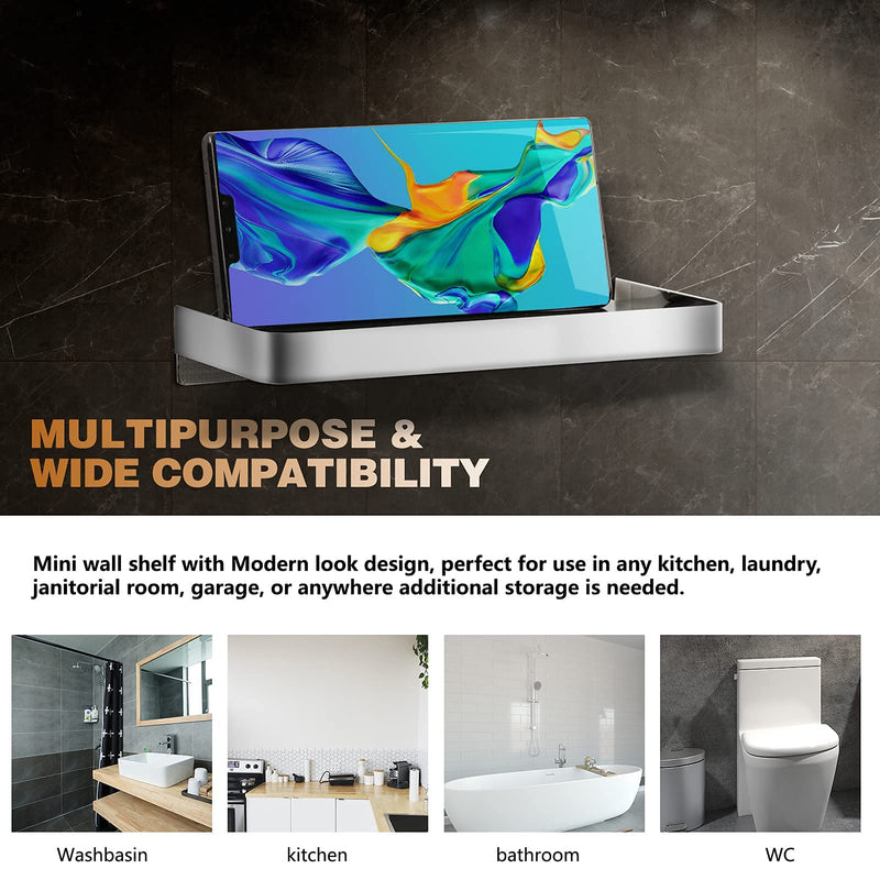 Adhesive Phone Shelf Wall Mounted for Bathroom, Toilet Paper Holders, Bathroom Floating Shelves for Smartphone, Stainless Steel Wall Shelf with Raised Edges, Modunful - NewNest Australia