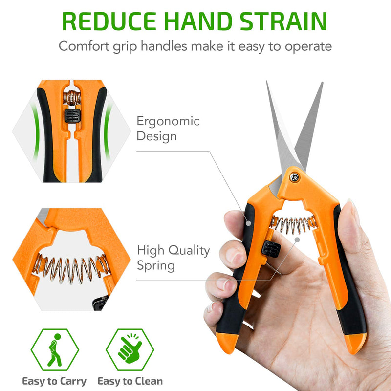 iPower GLPRNR6OR 6.5 Inch Gardening Pruning Shears Hand Scissors with Straight Stainless Steel Blades for Trimming Herbs, Plants, Hydroponic, 1-Pack, Orange - NewNest Australia