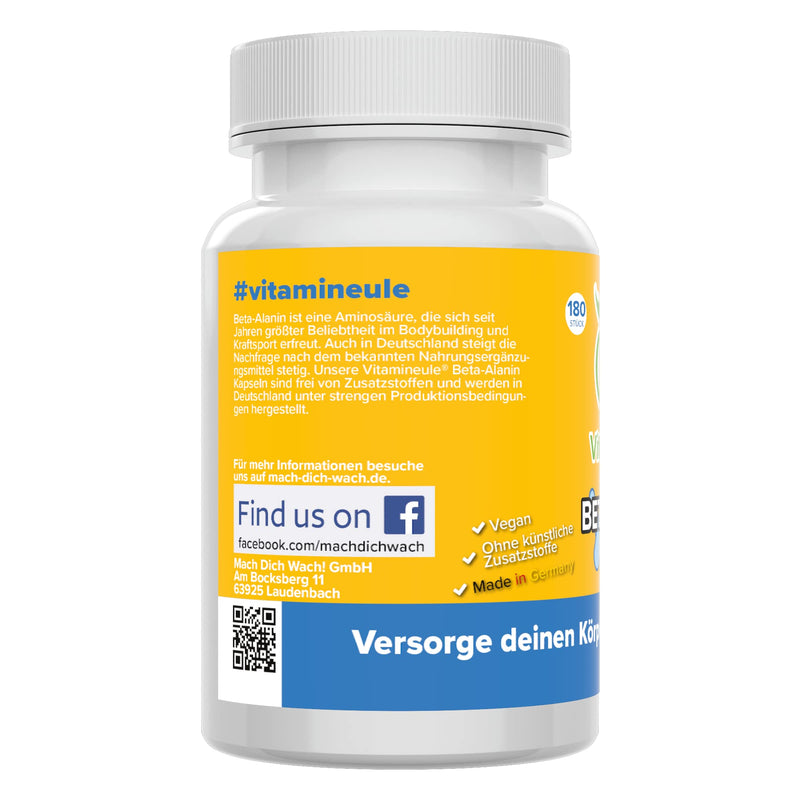 Beta Alanine Capsules - 500 Mg - Quality From Germany - No Additives - Laboratory Tested - Vegan - Small Capsules Instead Of Tablets - Carnosine Booster For Training & Muscle Building - Vitamineule - NewNest Australia