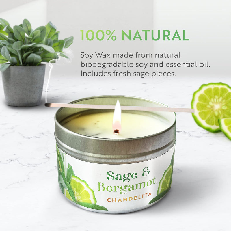 Chandelita Scented Candle Aroma Candle With Essential Oils Natural Pure From Sage And Bergamot - Sage Leaves, With Soy Wax For Cleaning And Meditation - Chakra Candle - Aromatherapy Candle - NewNest Australia