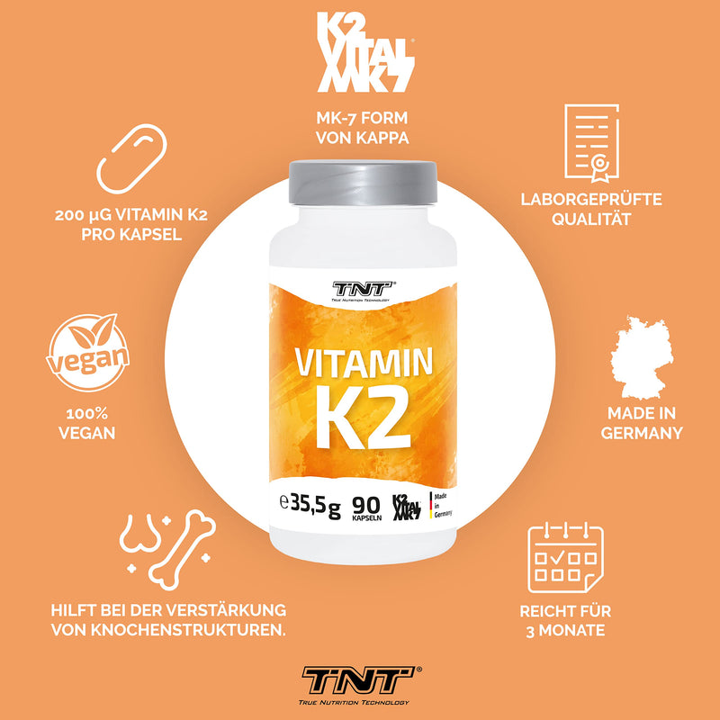 TNT Vitamin K2 (90 high-dose capsules) • High-quality MK-7 form of Kappa • Laboratory-tested quality • High-dose K2 vitamin • 100% vegan • Made in Germany - NewNest Australia