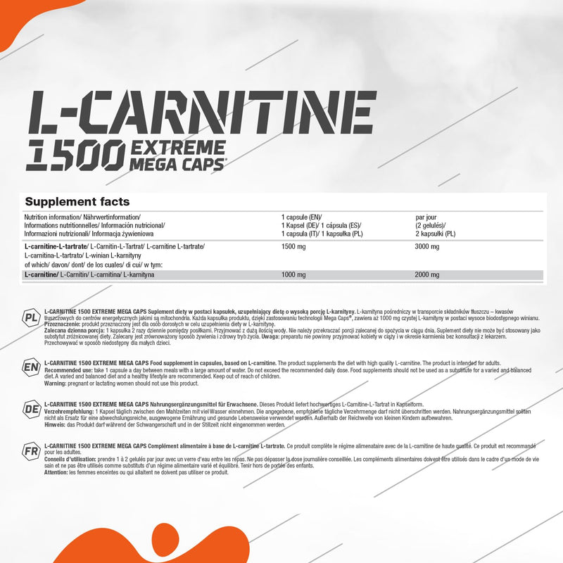 OLIMP-L-Carnitine 1500 Extreme Mega Caps (120 capsules). 1500 mg L-carnitine in the form of tartrate per capsule | 120 pieces (pack of 1) - NewNest Australia