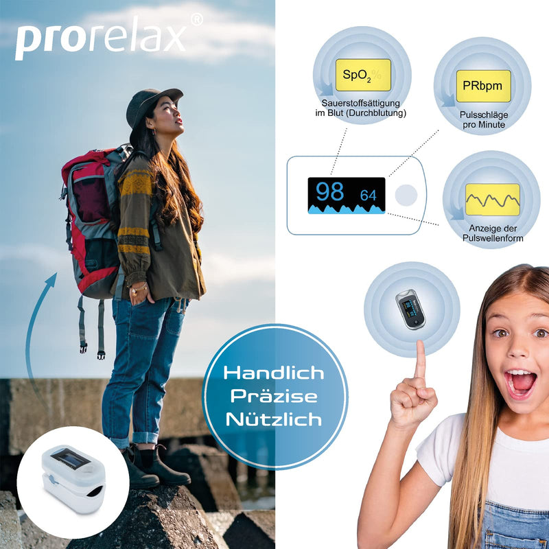 Prorelax Pulse Oximeter | For Self-Control Of Heart Frequency, Pulse Frequency And Arterial Oxygen Saturation | Easy Measurement On Fingers | Led Display With Large Digits - NewNest Australia