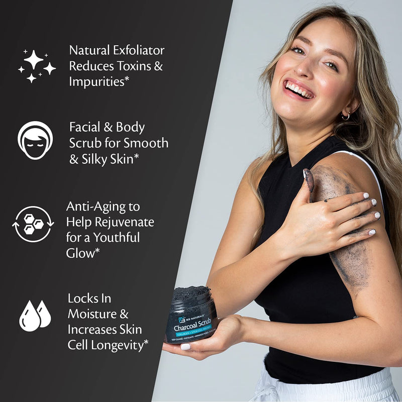 M3 Naturals Charcoal Exfoliating Body Scrub Polish with Collagen & Stem Cell Gentle Body Exfoliator Face Scrub Bump Eraser Booty Scrub Best Shower Scrub Skin Exfoliant for Men & Women 12 oz - NewNest Australia