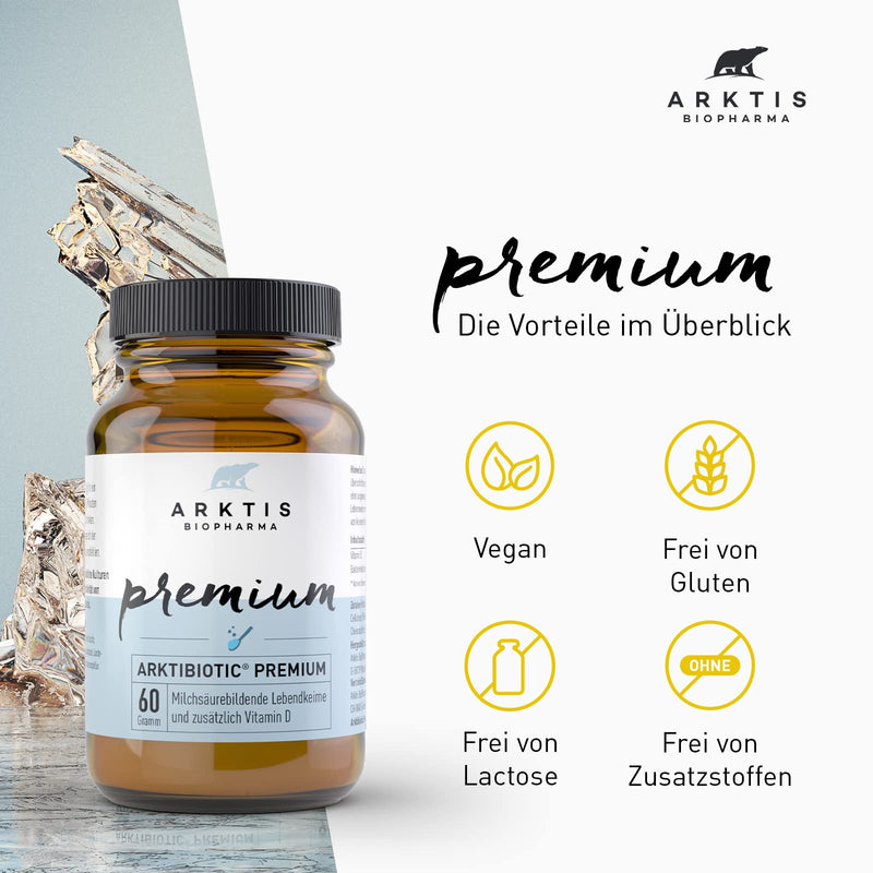 Arktis Biopharma Arktibiotic Premium Powder, 60 G, Selected Lactic Acid Bacteria And Vitamin D, Laboratory Tested, Ideal For Supporting The Immune System And Intestinal Flora - NewNest Australia