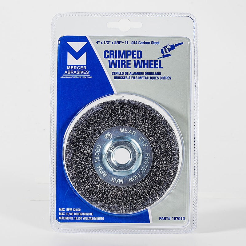 Mercer Industries 187010 Crimped Wire Wheel, 4" x 1/2" x 5/8"-11, For Angle Grinders .014 Carbon Steel - NewNest Australia