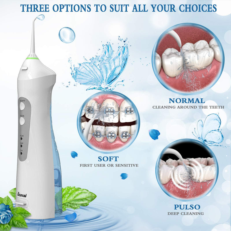 Bonai Oral Irrigator Tooth Cleaner With 3 Modes And 6 Nozzles, Electric Wireless Water Flosser, Ipx7 Waterproof, 200 Ml, Hidden Water Tank, Usb Rechargeable Oral Irrigator For Home, Travel - NewNest Australia