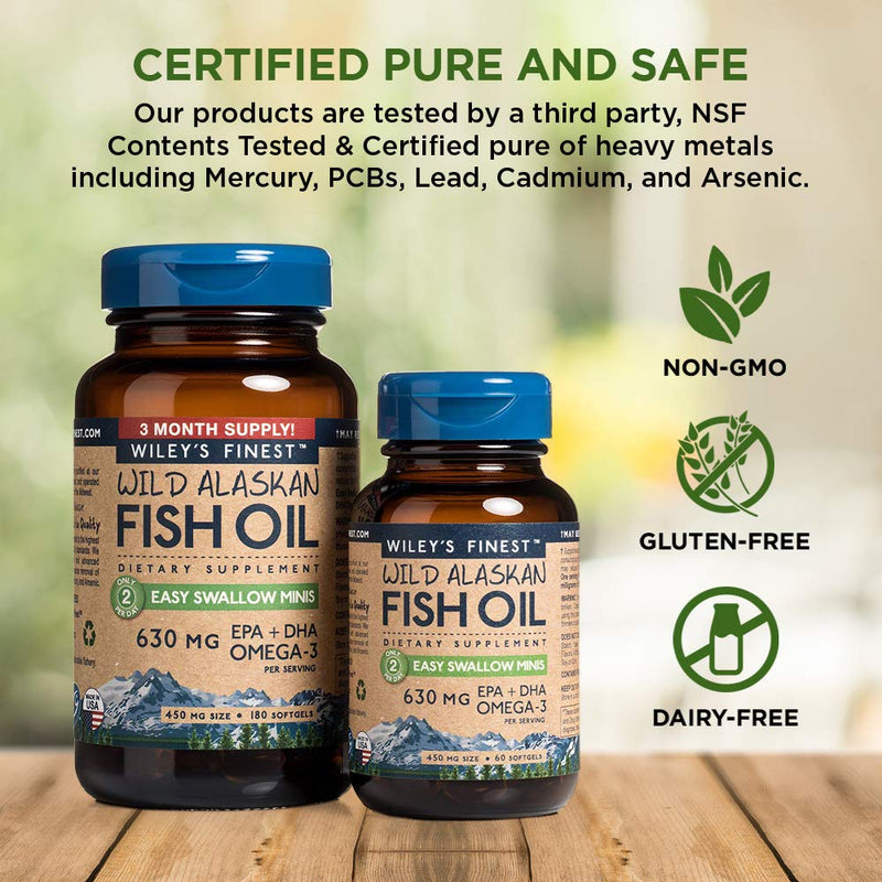 Wild Alaskan Omega-3 Fish Oil - Easy Swallow Minis 2X Double Strength 630mg EPA + DHA Natural Supplement 60 Mini Softgels 60 Count (Pack of 1) - NewNest Australia