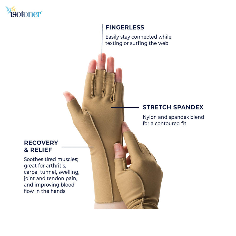 isotoner Women & Men Arthritis Compression Rheumatoid Pain Relief Gloves for joint support with Open/Full finger design Camel Large One Pair of Open Finger Gloves - NewNest Australia