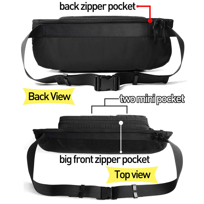 Large Waterproof Black Waist Bag Fanny Pack For Men Women Belt Bag Pouch Hip Bum Bag Chest Bag with Adjustable Strap, Premium Lightweight Fanny Pack For Gym Fitness Workout Travel Work Commuting - NewNest Australia