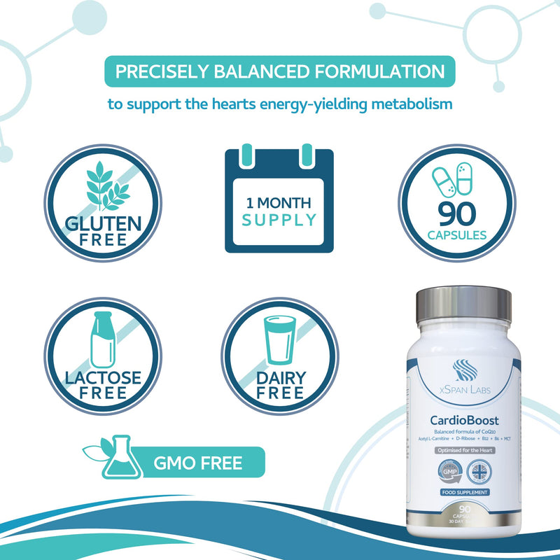 CardioBoost 90 Capsules – a Precise Balance of CoQ10, D-Ribose, Acetyl L-Carnitine, B Vitamins & Medium Chain Triglycerides for Normal Heart Function and to Reduce Tiredness & Fatigue - NewNest Australia