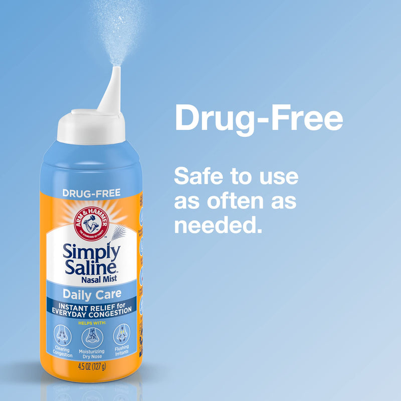 ARM & HAMMER Simply Saline Nasal Care Daily Mist 4.5oz – Instant Relief for Every Day Congestion – One 4.5oz Bottle 4.5 Fl Oz (Pack of 1) - NewNest Australia