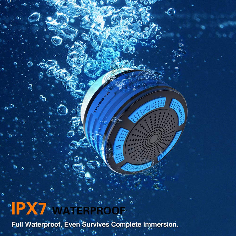 BassPal Shower Speaker Waterpoof IPX7, Portable Wireless Bluetooth Speakers with Radio, Suction Cup & LED Mood Lights, Super Bass HD Sound Perfect Pool, Beach, Bathroom, Boat, Outdoors (01.Blue) 01.Blue - NewNest Australia