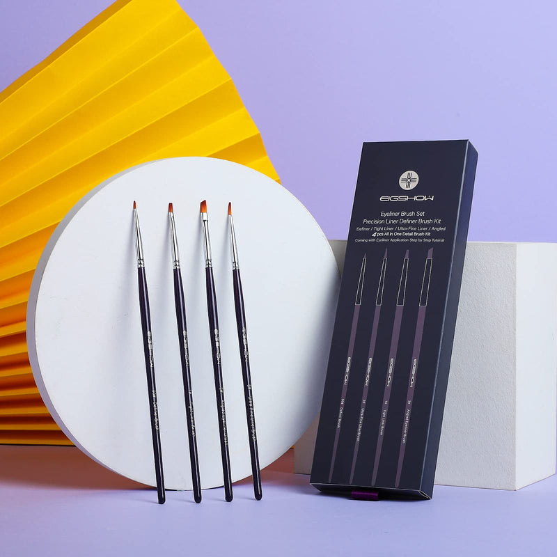 Eyeliner Makeup Brush Set - Angled Liner Brush, Tight Liner Brush, Definer Brush, Ultra-Fine Liner Brush Kit for Detailed Precision Eyeliner, Eyebrow Filling, Body or Face Painting, 4 Pieces Purple - NewNest Australia
