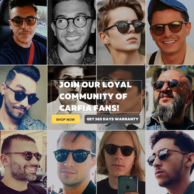 Carfia Vintage Polarized Sunglasses for Men UV400 Protection Retro Fashion Eyewear Hand-crafted Acetate Frame CA5288L R1: Grey Lens Style1-Round Shade - NewNest Australia