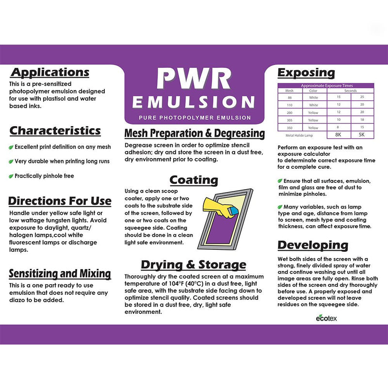 Ecotex PWR Pre-Sensitized Water Resistant Screen Printing Emulsion Pint - 16 oz. 16 Fl Oz (Pack of 1) - NewNest Australia
