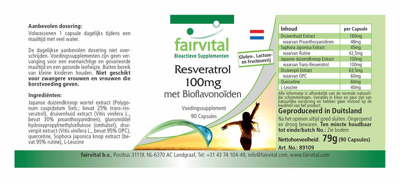 Fairvital | Resveratrol 100mg capsules with bioflavonoids - VEGAN - 90 capsules - with rutin, OPC and quercetin - NewNest Australia