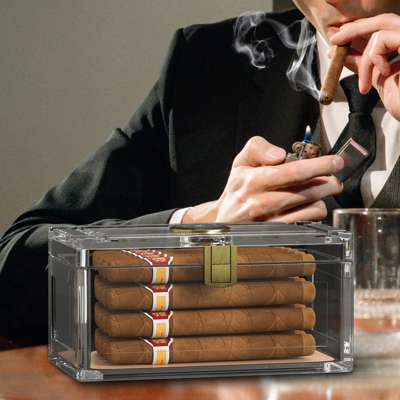 TISFA Acrylic Cigar Humidor with Humidifier and Hygrometer, Desktop Cigar Case Box That can Hold About 15-20 Cigars (S) S - NewNest Australia