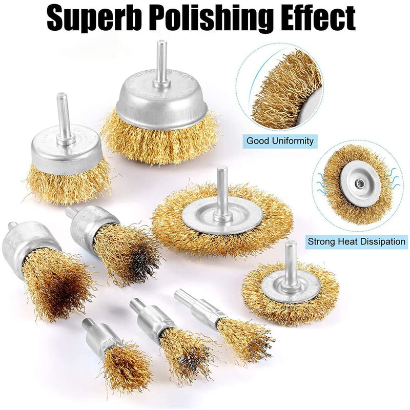 Wire Brush Wheel Steel Cup Brush Set 9 Piece Wire Power Brush for Drill 1/4 Inch Shank Arbor 0.012" Coarse Carbon Crimped Wire Wheel for Cleaning Rust,Stripping,Abrasive and Drill Attachment - NewNest Australia