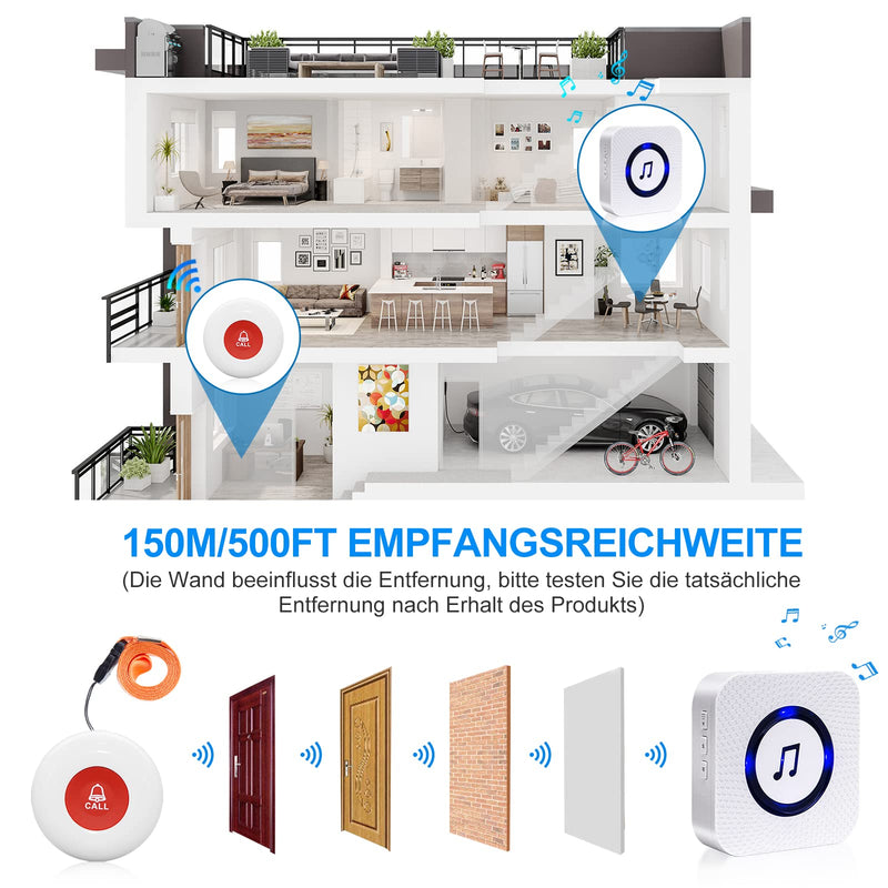 Chunhee Emergency Call Button For Seniors / Seniors Emergency Call / Home Emergency Call Internal 150 M Sos Alarm Wireless For Caregivers Patient Elderly Receiver X 1 + Call Button X 2 - NewNest Australia
