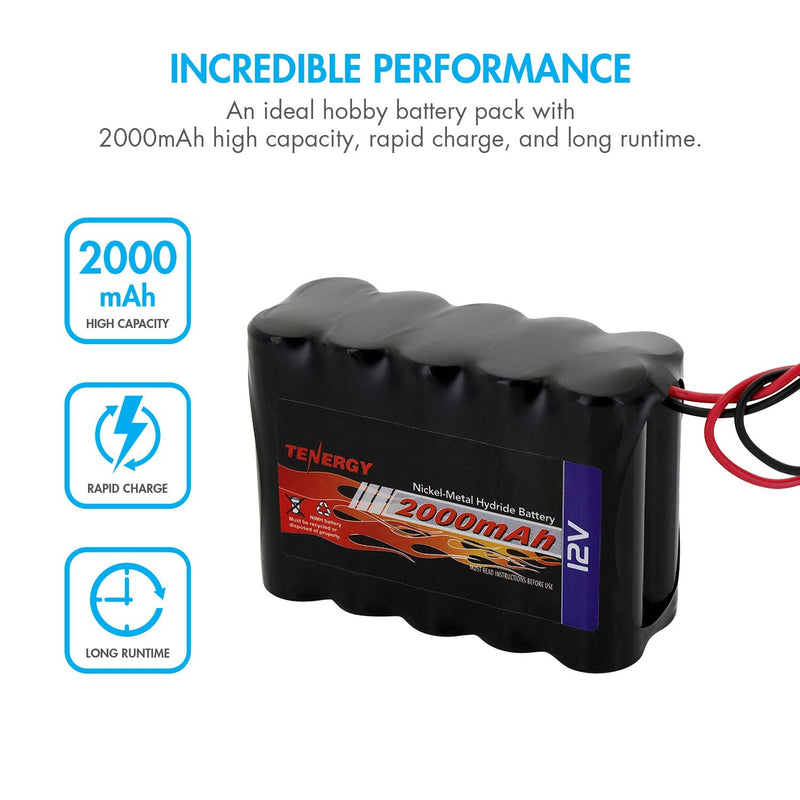 Tenergy NiMH Battery Pack 12V 2000mAh High Capacity Rechargeable Battery w/Bare Leads Replacement Battery Pack for DIY, Medical Equipments, LED Light Kit, RC Models, Portable 12V DC Devices and More 1 Count (Pack of 1) - NewNest Australia