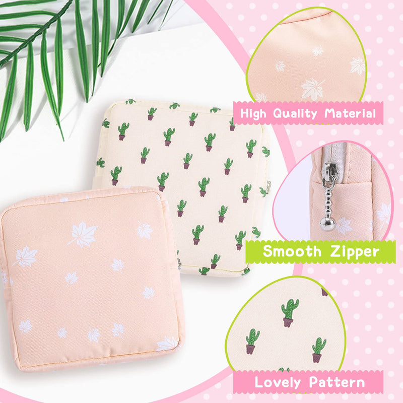 Sanitary Towel Holder，Period Bag Sanitary Napkin Storage Bag Sanitary Pouch with Zipper Portable Pantyliners Bag for Women Teen Girls Ladies(2Pcs) Pink Leaves&pink Cactu - NewNest Australia