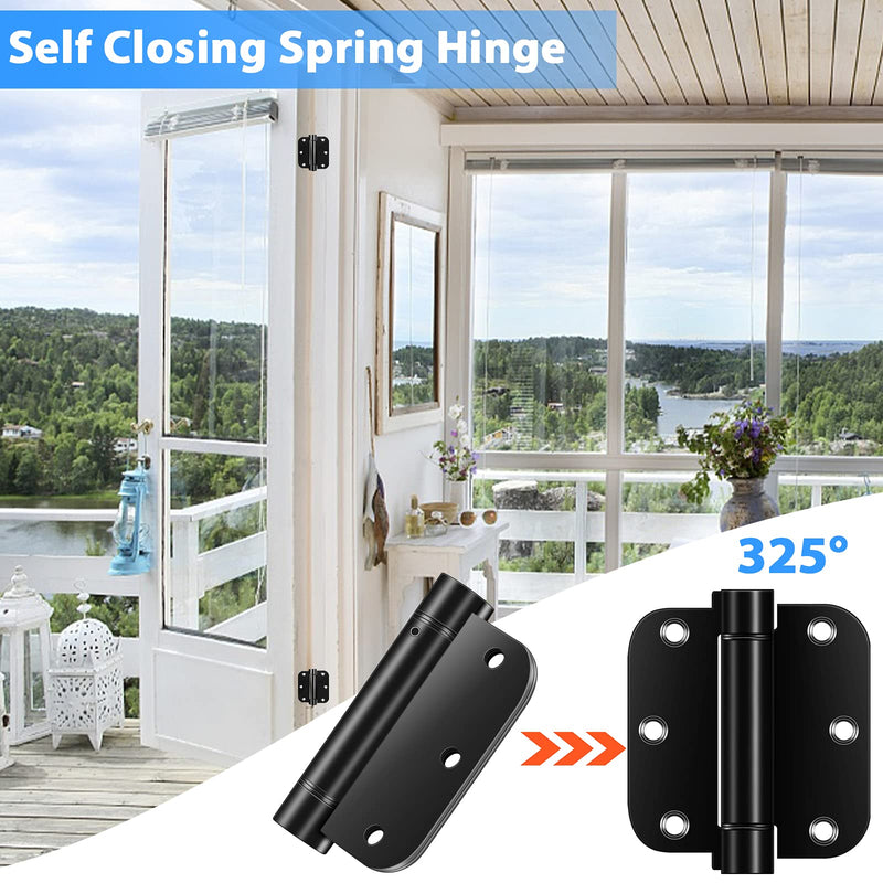 3.5'' Self-Closing Door Hinges, 3.5 Inch x 3.5 Inch Spring Hinges, Stainless Steel Adjustable Door Hinges with 5/8" Radius Corners, 3 Pack Auto Close Hardware Hinges (3.5'' 3pack, Black) 3.5'' 3 Pack - NewNest Australia
