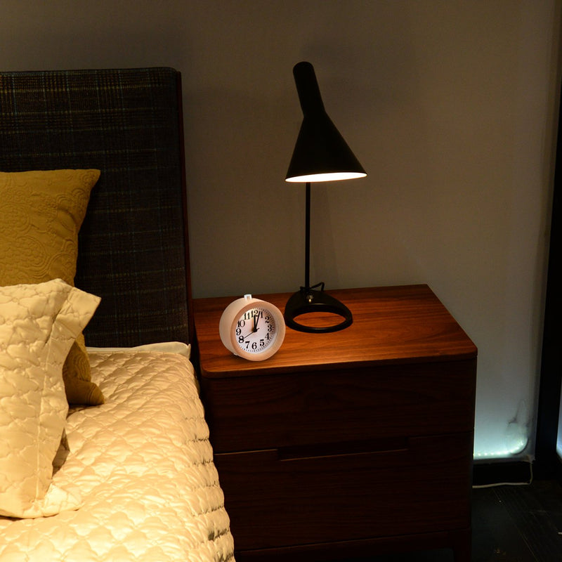 NewNest Australia - ECVISION Handmade Classic Small Round Silent table Snooze beech Wood Alarm Clock with nightlight Light Woodgrain 90*90*50mm 