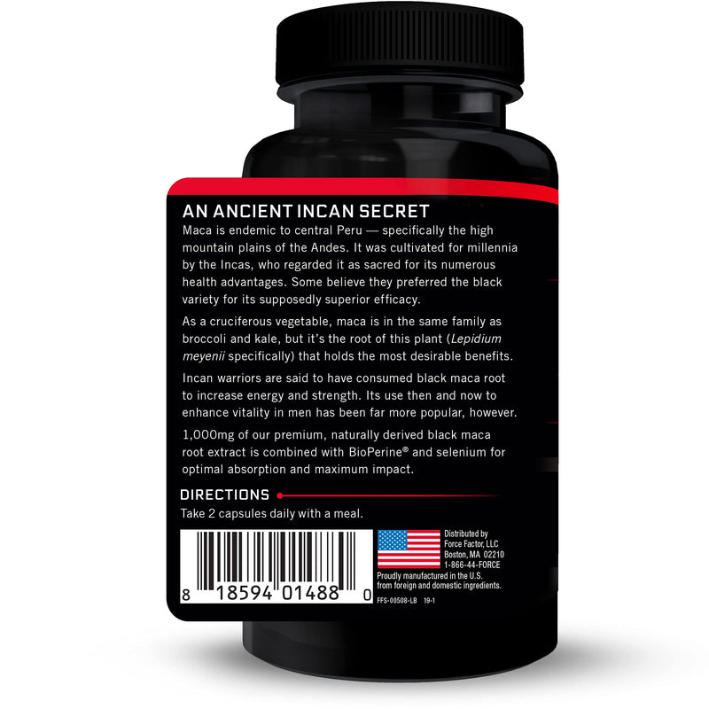Black Maca Root Vitality Supplement for Men with Superior Absorption and Power, Natural Maca Negra Extract, Fundamentals Series, 1000mg, Force Factor, 120 Capsules (2-Pack) 60 Count (Pack of 2) - NewNest Australia