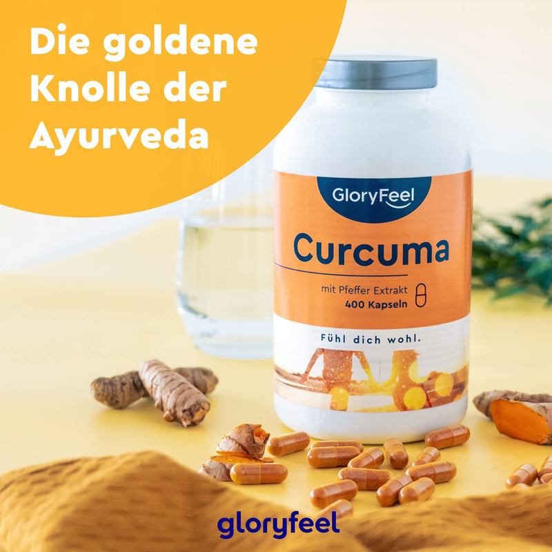 Turmeric 400 capsules (13 months) - Original turmeric powder from India - 700mg per capsule with curcumin & piperine - Laboratory tested, vegan, high dosage and made in Germany without additives - NewNest Australia
