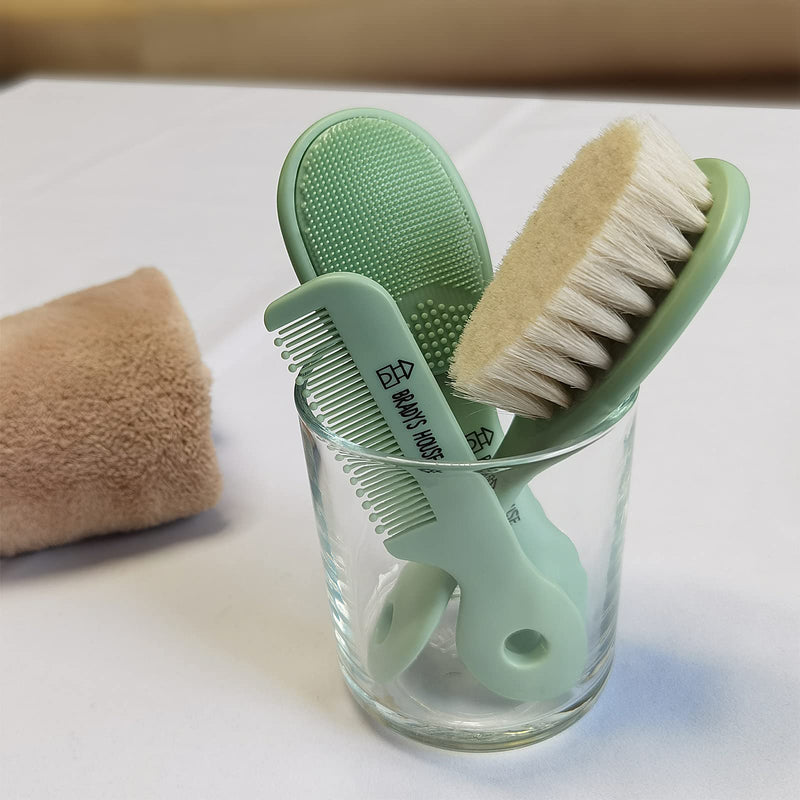 BRADYS HOUSE - 3 Piece Baby Hair Brush & Comb Set for Newborns- Soft Goat Bristle Hair-Brush, Silicone Bath Brush and Plastic Comb for Infant, Toddler, Kids - Baby - NewNest Australia