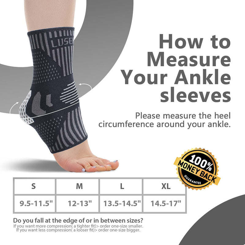 Professional Ankle Support Brace 2 Pack, Breathable Plantar Fasciitis Socks, Anti-Slip Ankle Compression Sleeve Socks for Joint Pain, Ligament Damage, Sprained Ankle, Achilles Tendonitis, Sports S Black（Pair） - NewNest Australia
