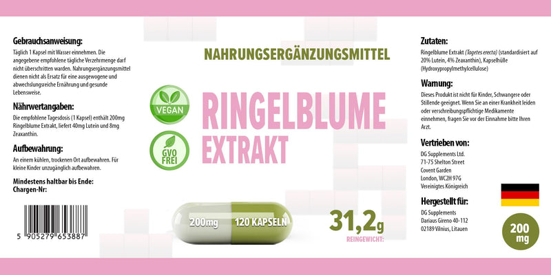 Lutein 40mg with zeaxanthin 8mg from marigold extract 120 vegan capsules 200mg, LABORATORY TESTED by AGROLAB GERMANY, eyes and vision support - NewNest Australia